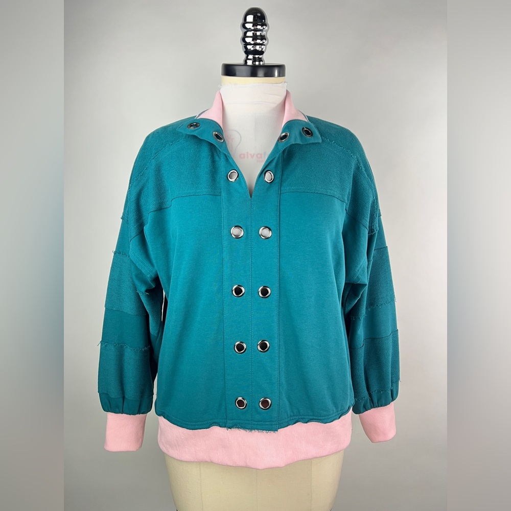 💚 2925. Grommet Detail Terry Sweatshirt